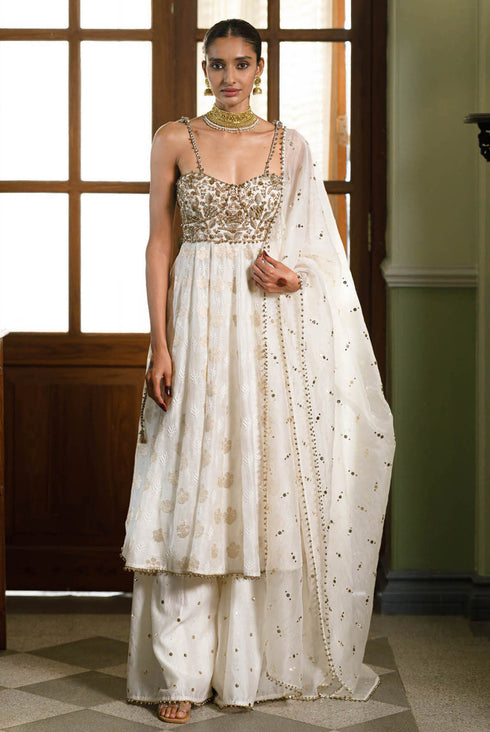 Fiza Strapless Anarkali With Sharara And Dupatta